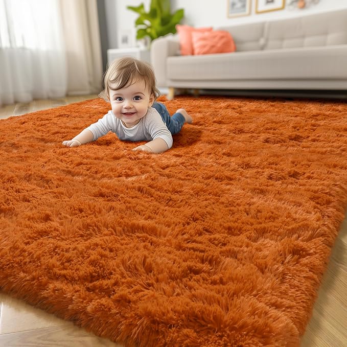 Amdrebio Burnt Orange Large Shag Rug 8x10 - Image 8