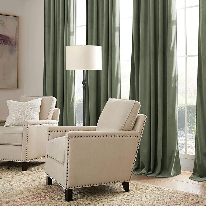 RYB HOME Sage Green Velvet Curtains - Image 5