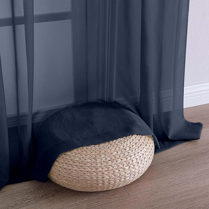 Chyhomenyc Navy Blue Sheer Curtains 96 Inches Long 2 Panels, Light Filtering - Image 8