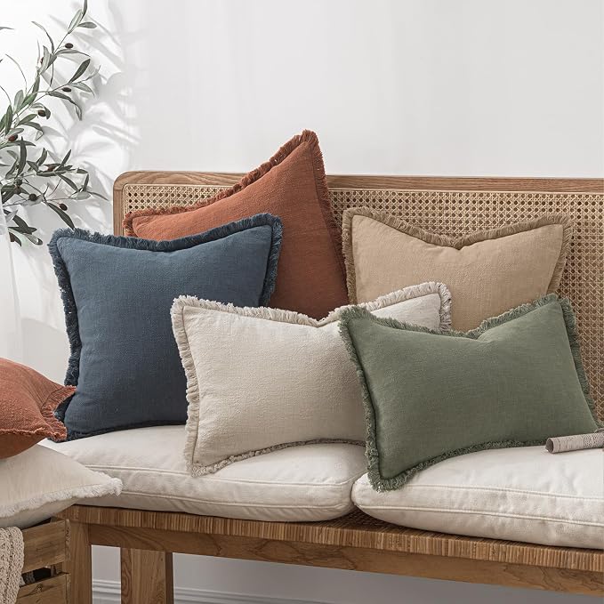 MIULEE Boho Linen Fringe Decorative Euro Throw Pillow Covers Camel 24x24 | Set - Image 7