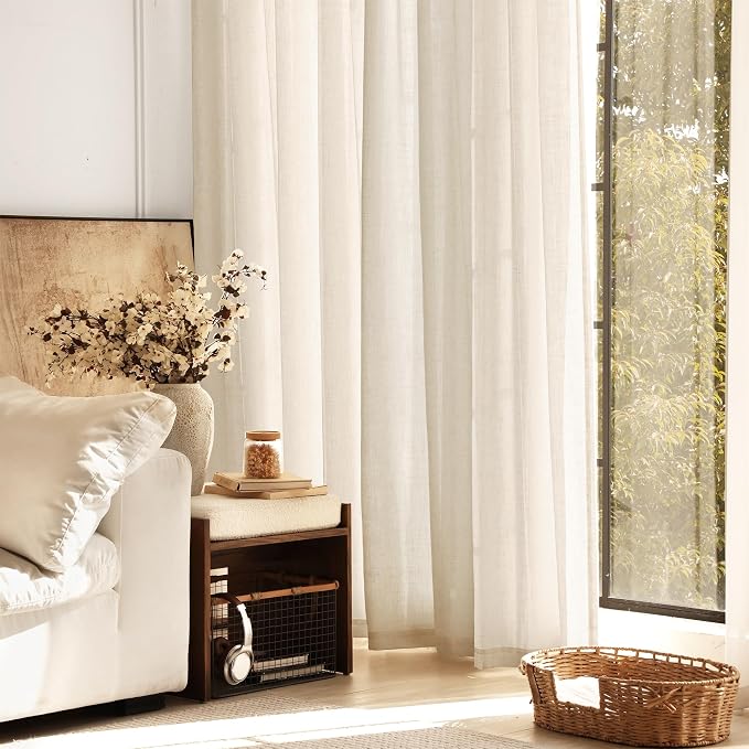 Apricot Linen Curtain 108 inch Length 2 Panels Set Back Tab Light Filtering - Image 6