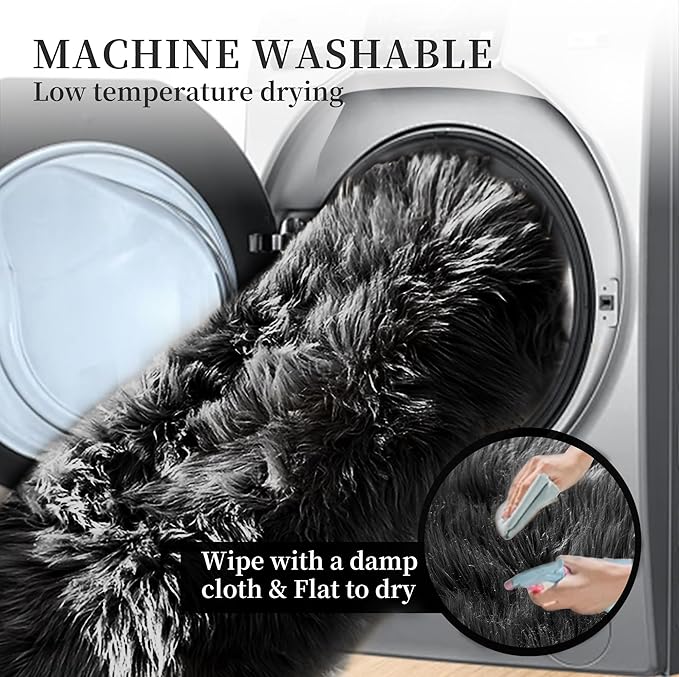 ORINOVA Black Faux Sheepskin Washable Fluffy Fur Rugs - Image 5