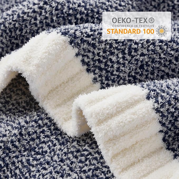 Snuggle Sac Navy Throw Blanket for Couch, Oversized Throw XL Super Soft Warm Blankets Cozy Knit Fuzzy Lightweight Throws for Sofa, Bed, Living Room, Heather Navy, 50x70 inches