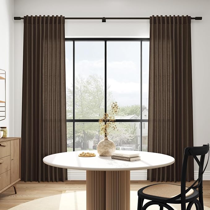 Chocolate Linen Blend Light Filtering Back Tab Curtains 102 Inches Long - Image 6
