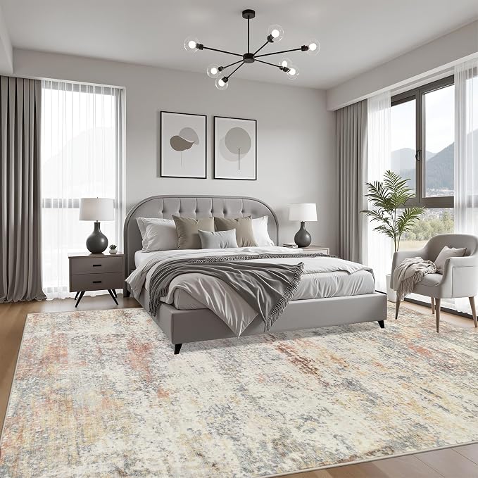 Area Rug Living Room: 8x8 Modern Washable Indoor Soft Carpet Taupe | - Image 2