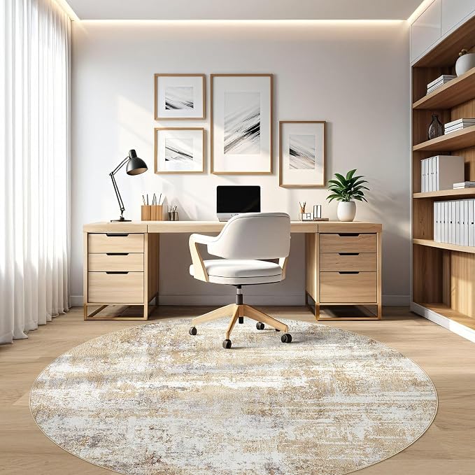 LOONGRUG Round Rug 4x4 Washable Neutral Modern Abstract Circle Area Rugs | Soft - Image 8