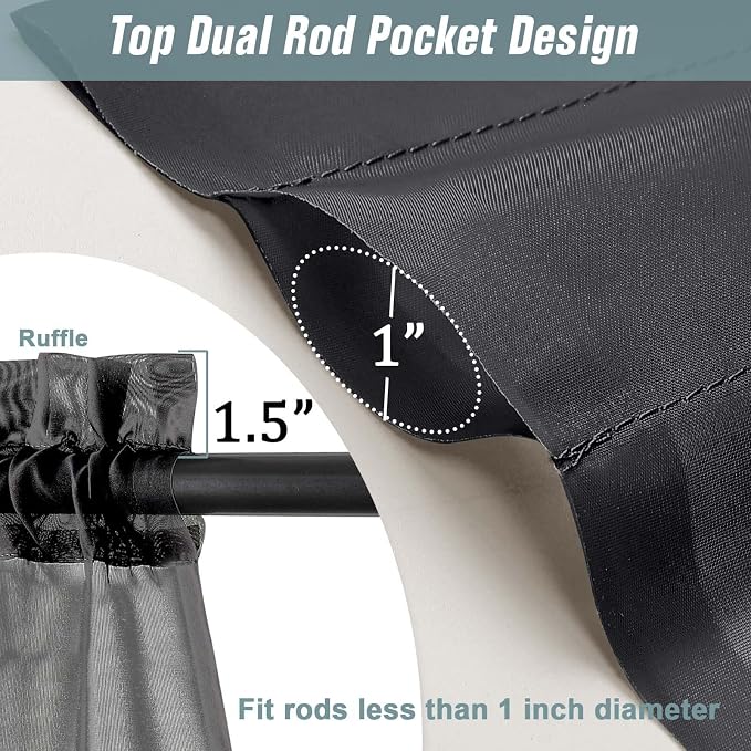 Black Valances for Windows 14 inch Length 2 Panels Set, Small Voile Sheer - Image 3