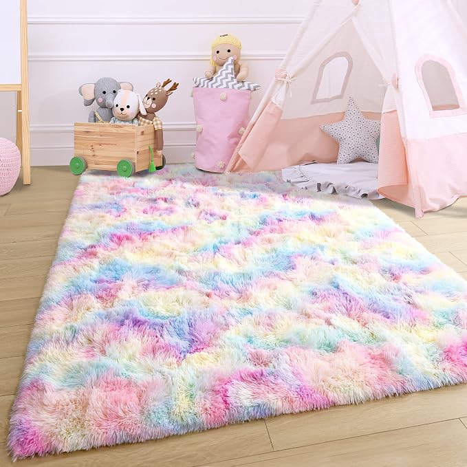 5x7 Rainbow Fluffy Soft Area Rug Non-Slip - Image 5