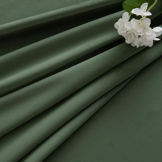 MIULEE Velvet Curtains 50W x 96L 2 Panels Olive Green Blackout Curtains | - Image 7