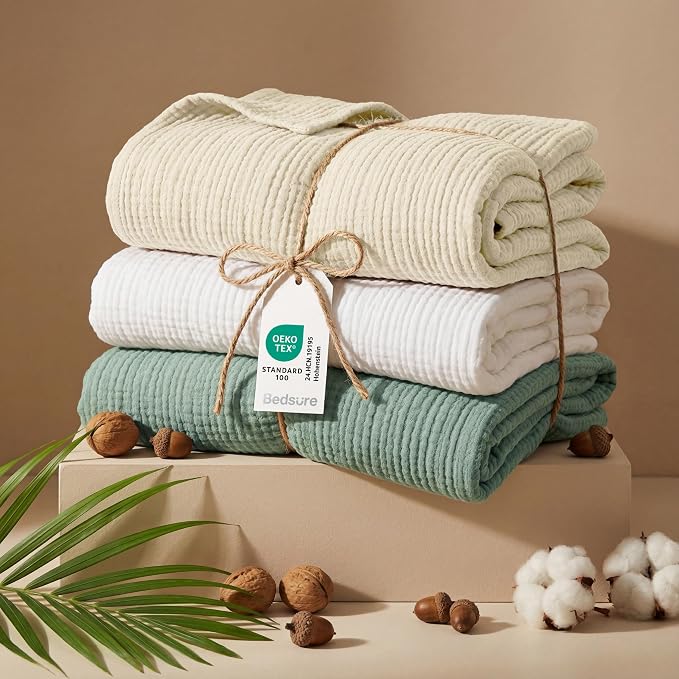 Bedsure 100% Cotton Muslin Throw Blanket Twin XL - Image 5