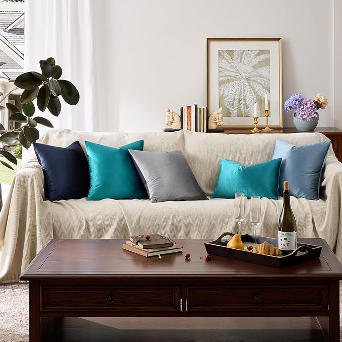 GIGIZAZA Teal Velvet Pillow Covers 24x24 Decorative Pillows Pack of 2 | Blue - Image 9