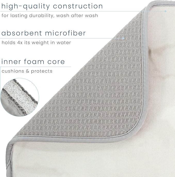 S&T INC. Dish Drying Mat XL, 18” x 24”, Absorbent Microfiber Kitchen Counter Mat, Dish Drying Pad for Dishes, Utensils, Pots and Pans, Extra Large, Grey Stone