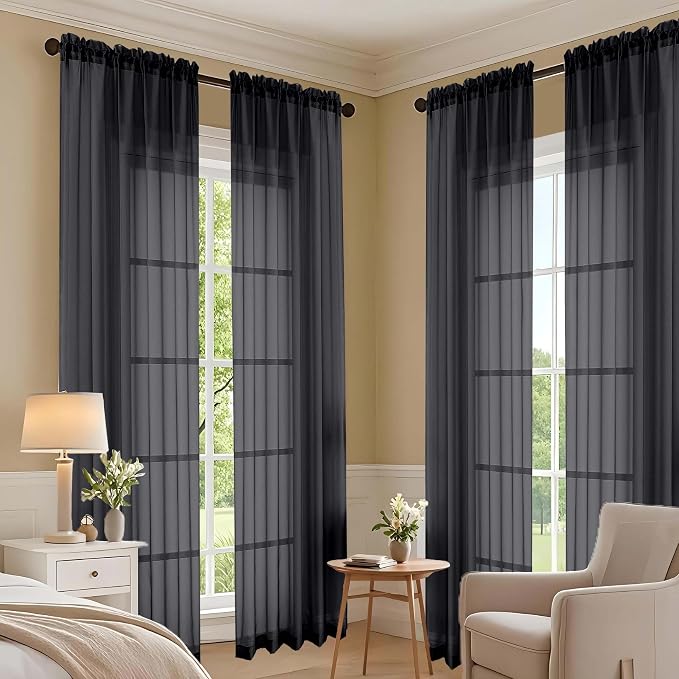 Black Sheer Curtains 120 Inches Long 2 Panels Set, 59 Inch Extra Wide Soft Airy - Image 7