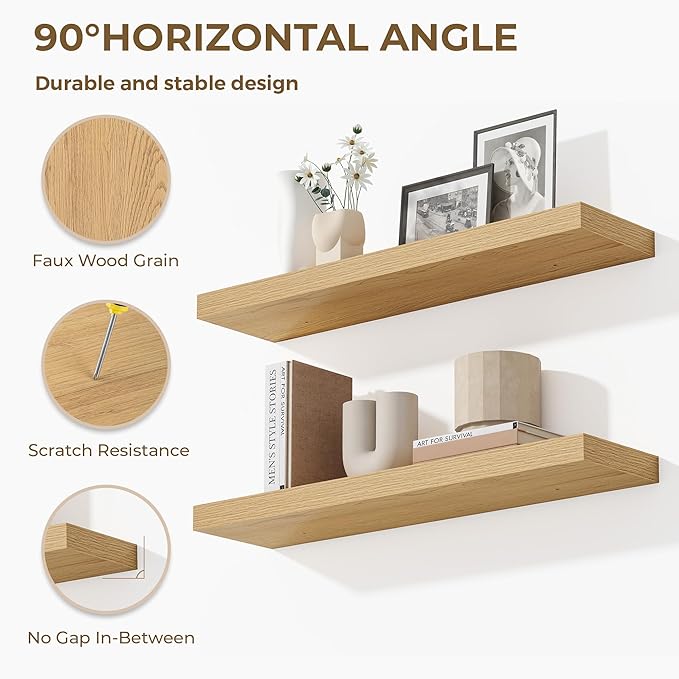 Dreamland 55 Inches Floating Shelves for Wall, 9.3" Deep Long Floating Shelves Set of 1, Large Display & Storage Shelf, Wall Shelf for Bathroom Bedroom Living Room Kitchen Office, Oak