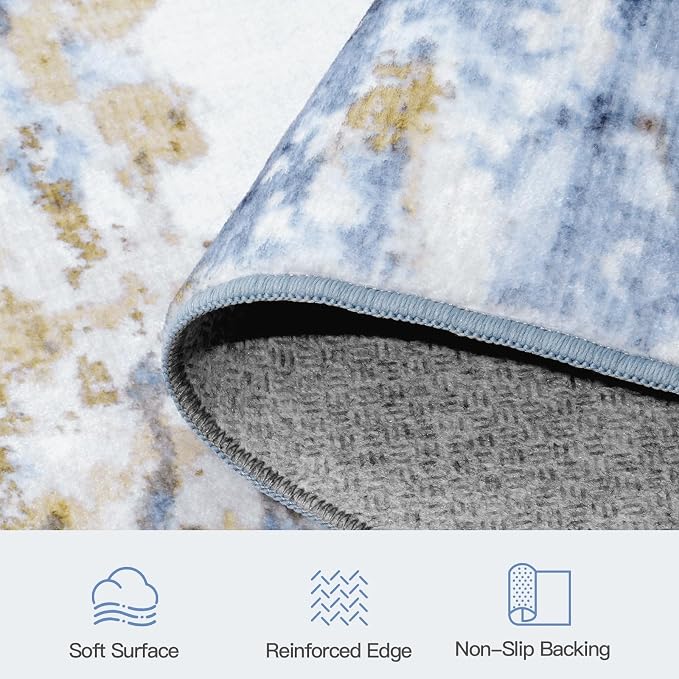 5x7 Area Rug for Living Room, Abstract Washable Non-Slip Rugs, Light Blue | - Image 7