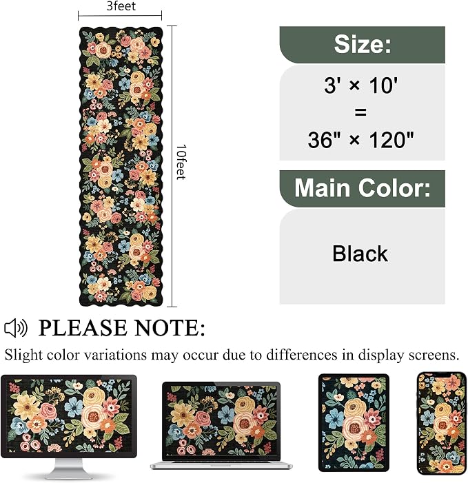 DUKINO 3x10 Runner Rug, Non Slip Floral Washable Rug - Image 2
