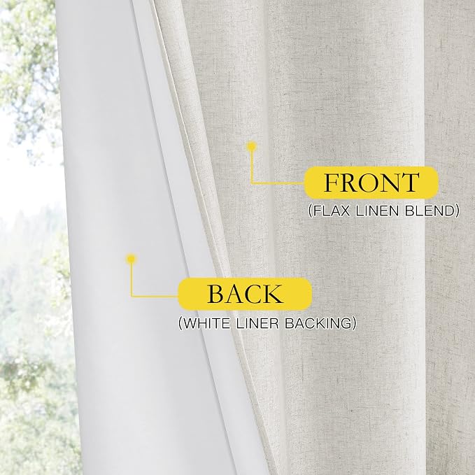 NICETOWN Extra Long Linen 100% Blackout Curtains 120 inches Length 2 Panels Set - Image 5