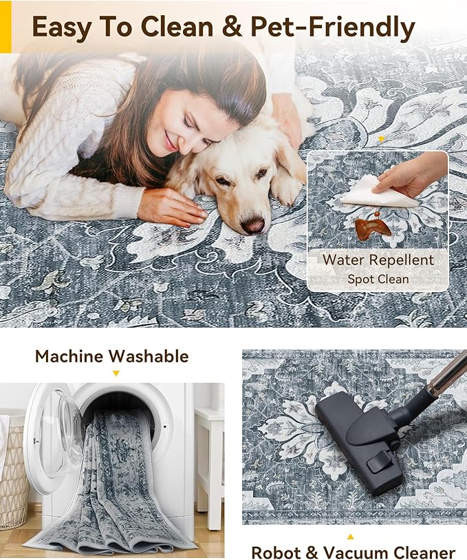 RELEANY Washable Area Rug, Square 10'x10', Water Repellent, Pet Friendly - Image 3