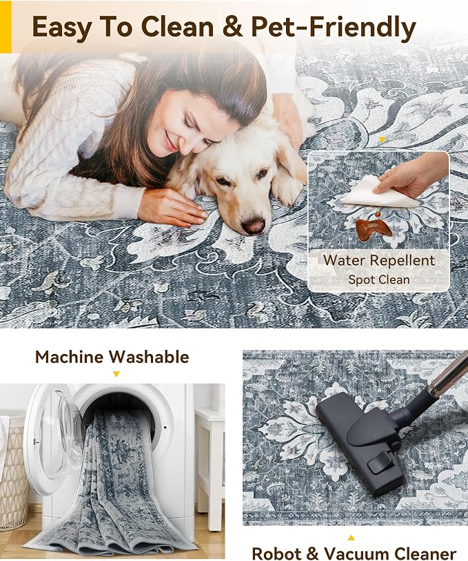 RELEANY Washable Area Rug, Large 9'x12', Water Repellent, Pet Friendly - Image 6