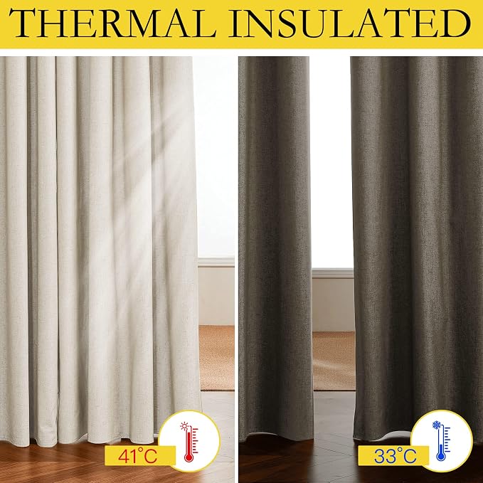 NICETOWN 100% Blackout Linen Texture Curtains 90 inches Long, 2 Panels - Image 3