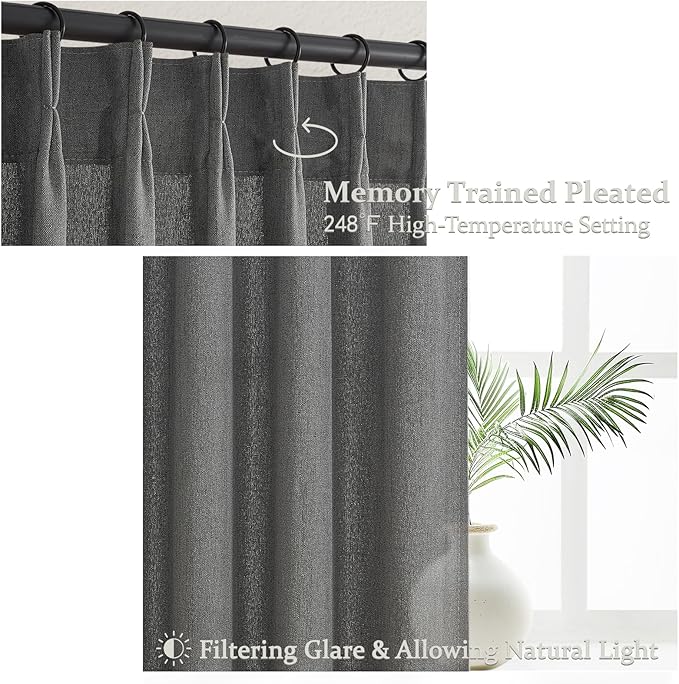 Dark Grey Memory Shaped Pinch Pleated Living Room Curtains 84 Inches Long 2 - Image 4
