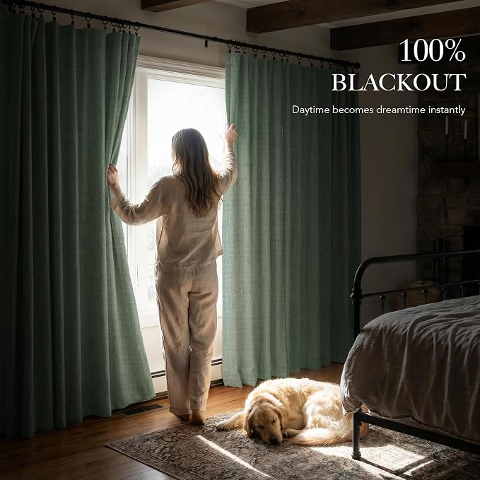 RYB HOME Sage Green 100% Blackout Curtains 108 inches Long, Thermal Insulated - Image 3