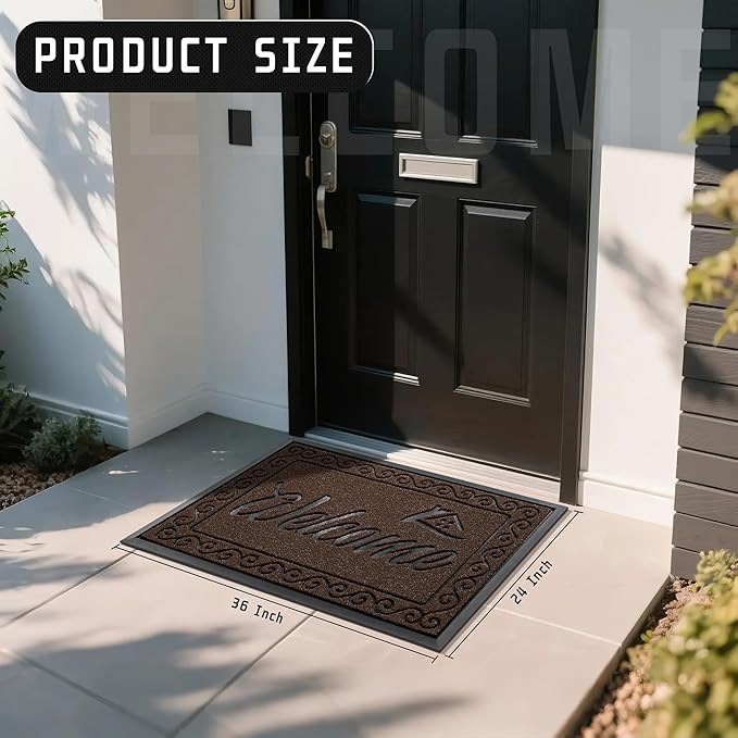 Yimobra Welcome Mat Outdoor Indoor, Waterproof Heavy Duty Front Door Mat Outside Entrance, Extra Sturdy Non-Slip Doormat, Low Profile, Dirt Trapping, 36x24 Inches, Coffee