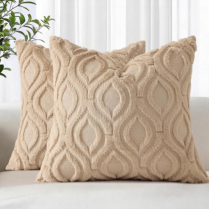 decorUhome Throw Pillow Covers 24x24 Inch Set of 2, Soft Plush Faux Wool Light by decorUhome