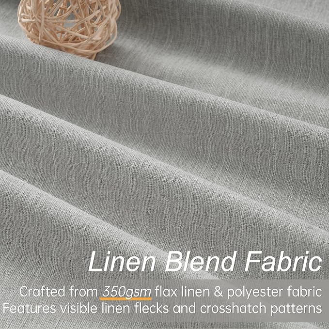 Grey Linen Blackout Curtains 95 Inch Long 2 Panels Back Tab Thermal Insulated - Image 2