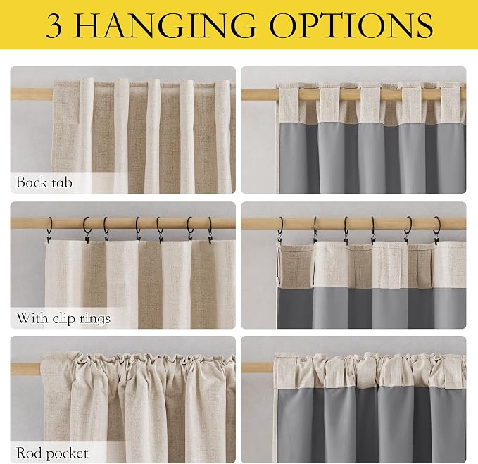 NICETOWN 100% Blackout Linen Curtains 108" Length, Thermal Insulated Long Drapes - Image 5