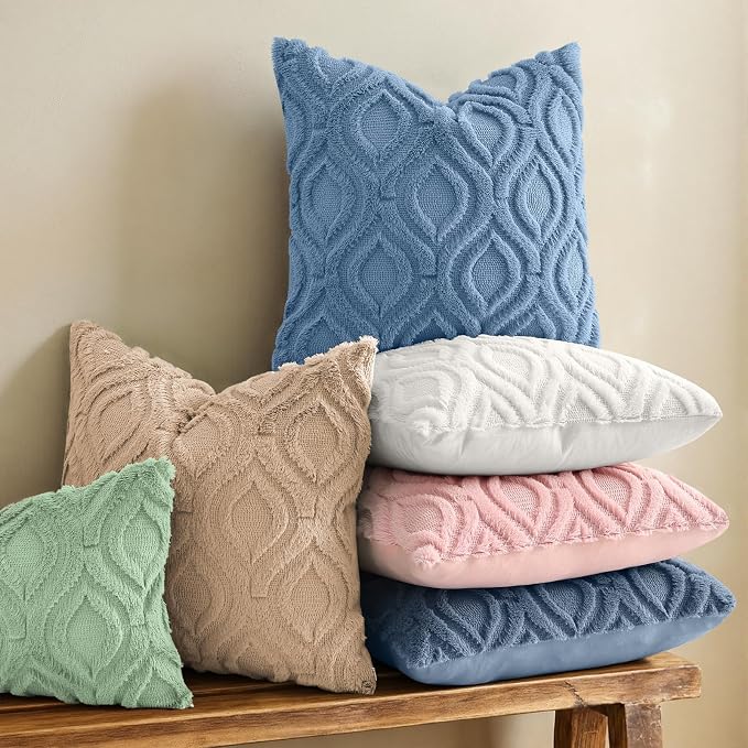 decorUhome Throw Pillow Covers 20x20 Inch Set of 2, Soft Plush Faux Wool Dusty - Image 2