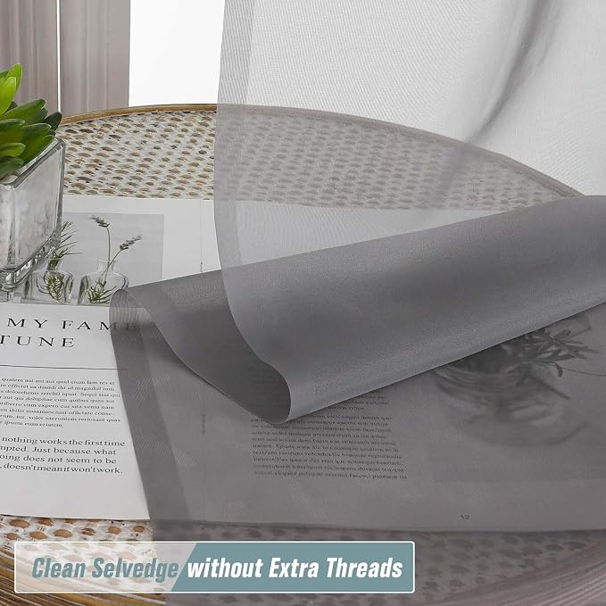 Grey Window Sheer Curtains 54 inch Length, Soft Airy Light Filtering Sheer - Image 2