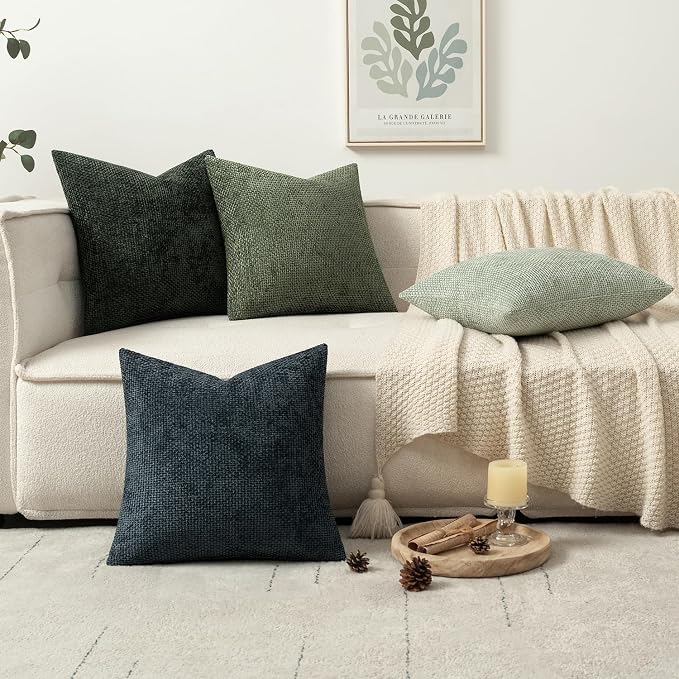 MIULEE Decorative Chenille Euro Pillow Covers Green Navy 22x22 Pack of 4 | - Image 5