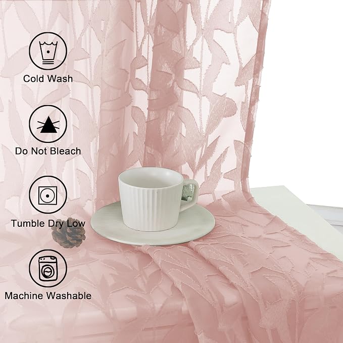 Lecloud Leia Jacquard Textured Blush Sheer Kitchen Curtains 36 Inch Length 2 - Image 8
