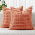 MIULEE Corduroy Decorative Throw Pillow Covers 18x18 Coral Pack of 2 | Soft by MIULEE