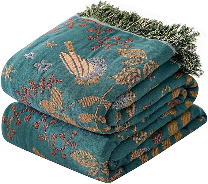 Cotton Throw Blanket 100% Muslin for Couch Bed 80''x 90'' Farmhouse Blanket 4-Layer Summer Blankets Boho Quilt Decor for All Seasons Cozy Soft Lightweight Knitted Warm Blanket Gifts for Women