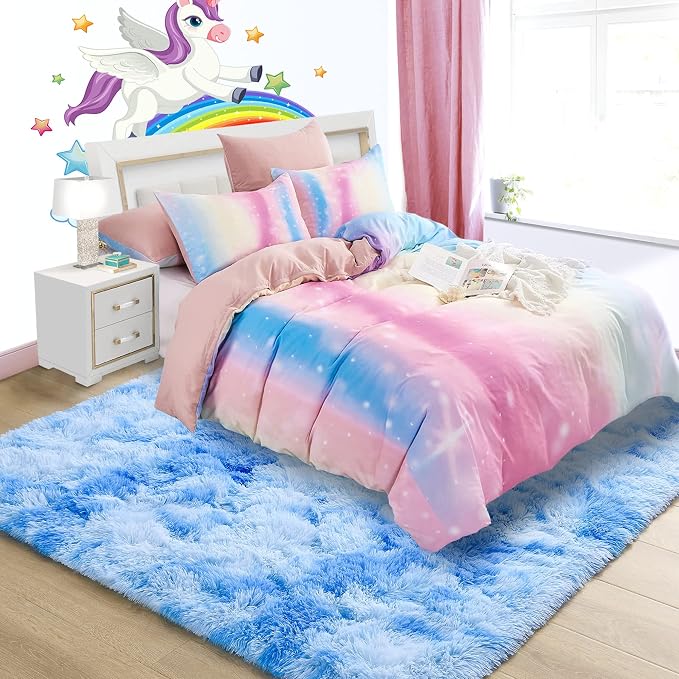 4x6 Tie-Dyed Blue Fluffy Soft Area Rug Non-Slip - Image 2