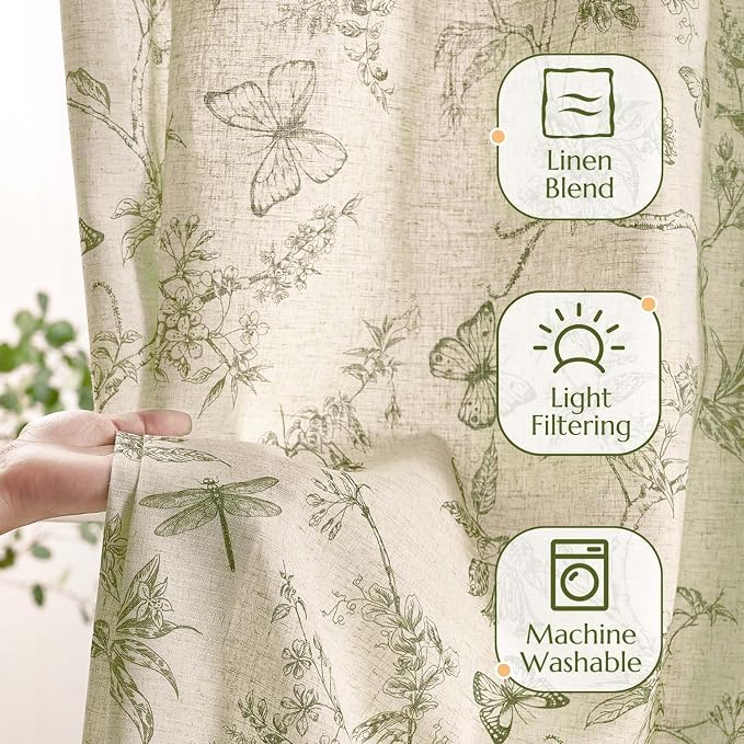 jinchan Floral Curtains Lined Linen Blend Curtain - Image 2