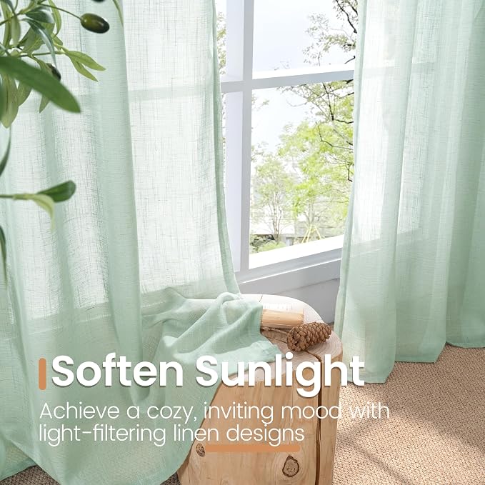 BGment Light Green Linen Semi Sheer Curtains 45 Inch Length - Image 5