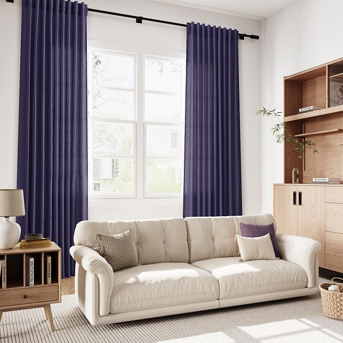 Nanspring Purple Linen Curtains 84 Inches Long, Back Tab Light Filtering Semi - Image 7