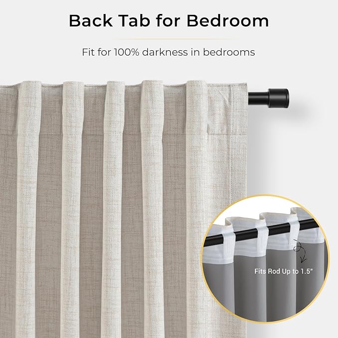 INOVADAY Linen Textured 100% Blackout Sliding Door Curtains 102x90 Beige | 1 - Image 6