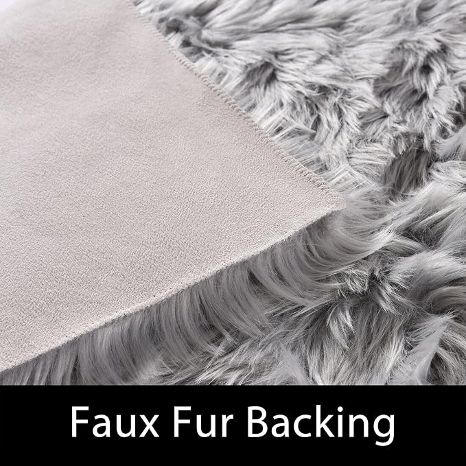 Latepis 5x8 Gray Area Faux Fur Rug - Image 3