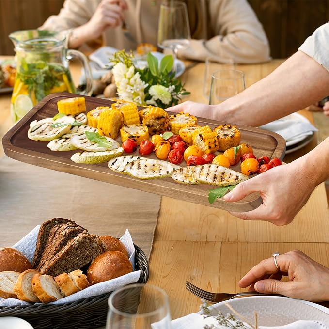 Wooden Serving Platters Acacia Long Charcuterie Boards Rectangle Wood Tray Home Decor Serving Cheese Board Appetizer Snack Plates Kitchen Dinner Platter for Food Dish Rectangular Cake Dessert Trays