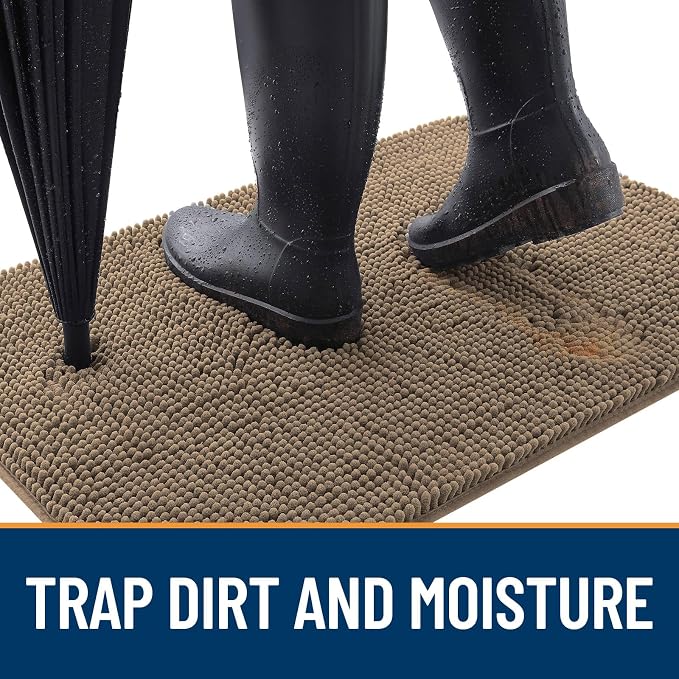 OLANLY Dog Door Mat for Muddy Paws 59x32, Super Absorbent Chenille Mud Mat | Tan - Image 2