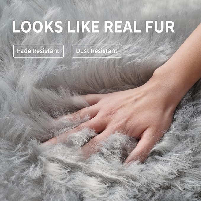 Grey Fluffy Rug for Bedroom, Cozy Shaggy Fuzzy Plush Floor Carpet for Nursery - Image 4