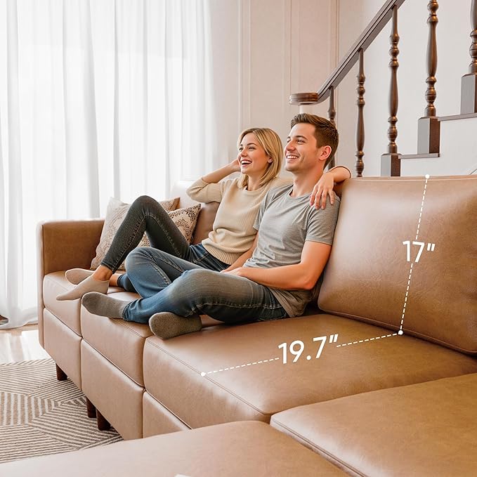 91.5" Luxury Modular Sleeper Sofa Bed with Storage Seat, 6 Seat Sectional Couch Deep Seat with Reversible Chaises & Removable Cover for Living Room - Faux Leather Brown