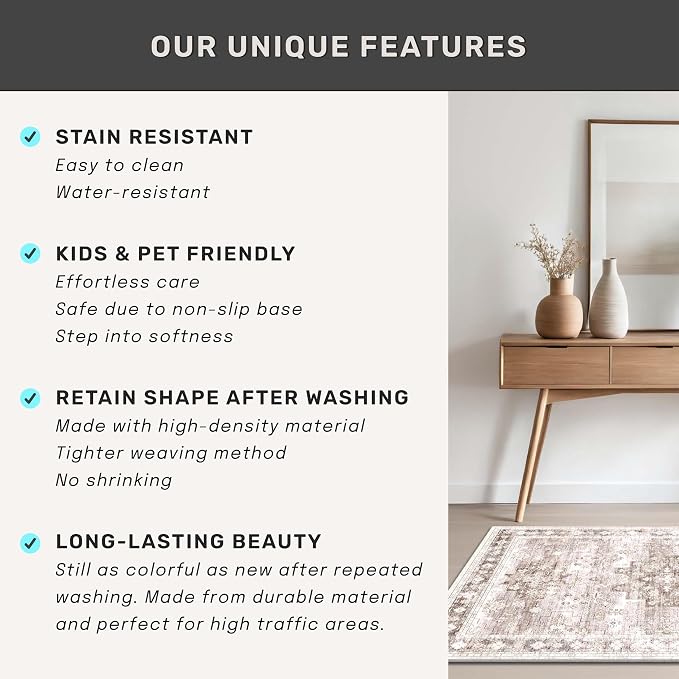 Boho Washable 3x10 Hallway Runner Rug, Non-Slip Stain & Fade Resistant - Image 5