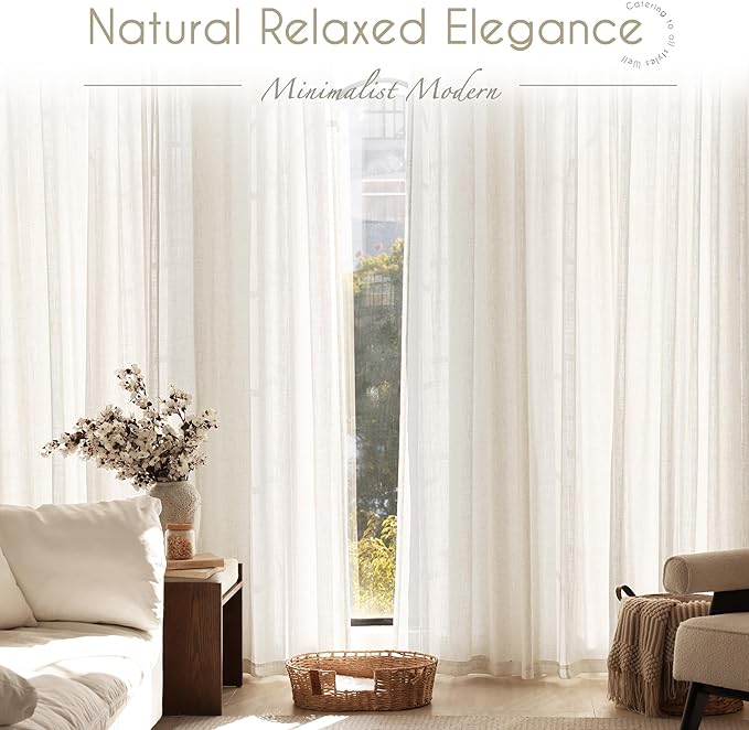 Cream Linen Curtains 63 inch Length 2 Panel Set - Image 6