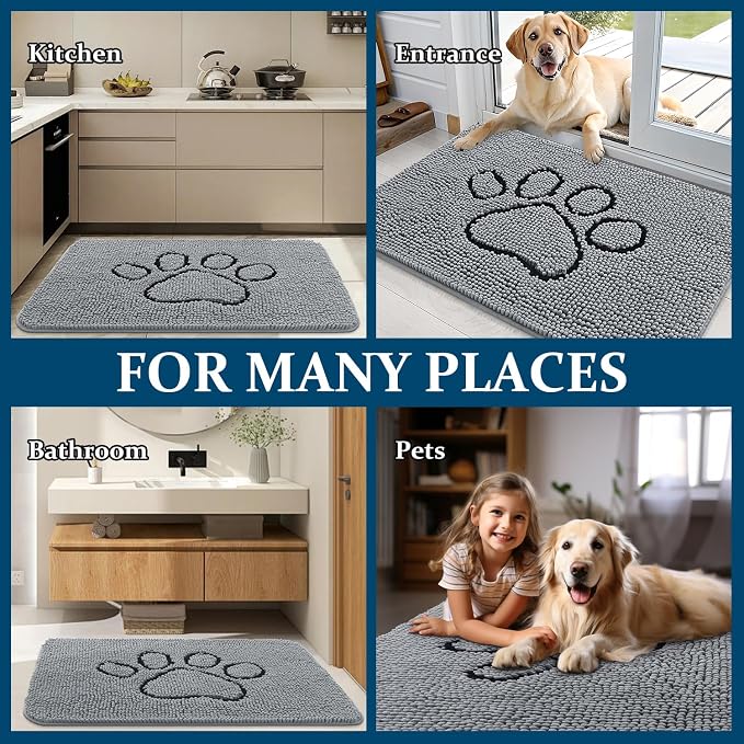OLANLY Dog Door Mat for Muddy Paws 70x35, Paw Print Design Chenille Mud Mat | - Image 8