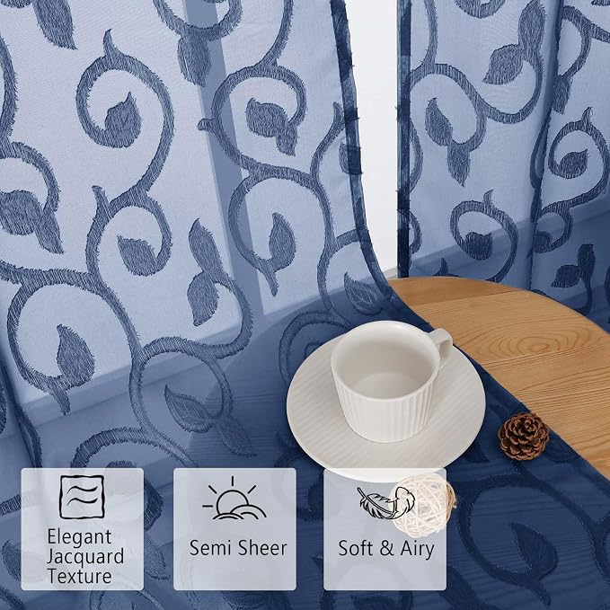 Furman Cafe Curtains 30 Inch Length 2 Panels Set, Elegant Geometric Jacquard - Image 2